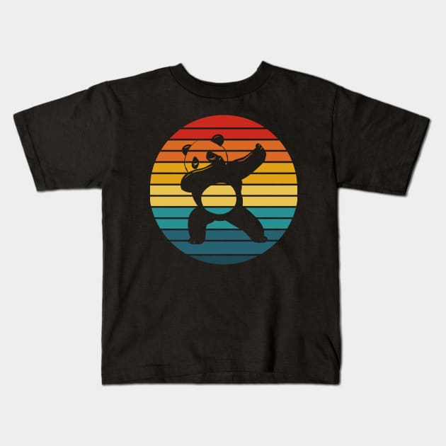 Vintage Retro Sunset Dancing Panda Silhouette Kids T-Shirt by Jas-Kei Designs